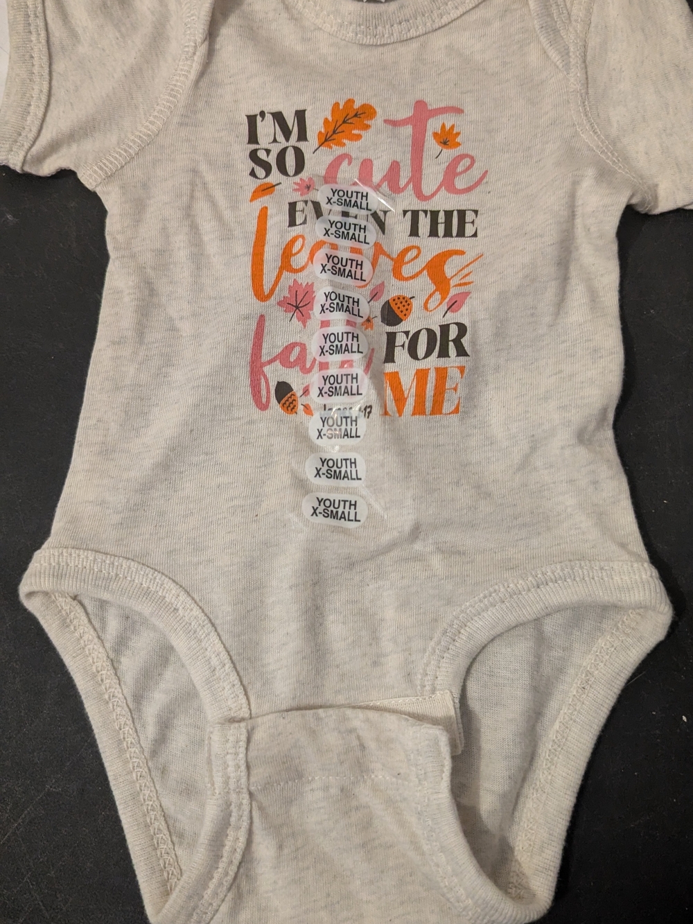 Rabbit Skins Beige One-Piece Bodysuit with Orange and Pink Leaf Graphic